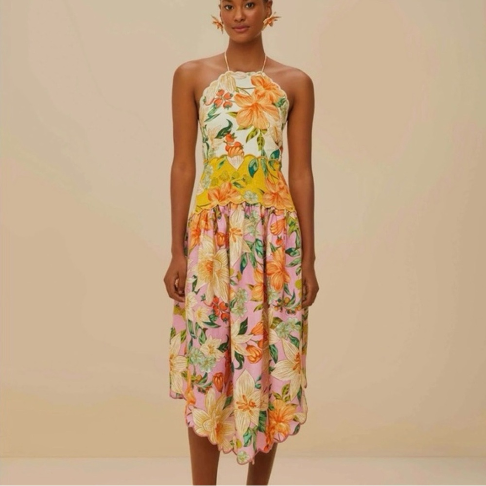 FARM Rio Halter Floral Midi Dress Size S NWT